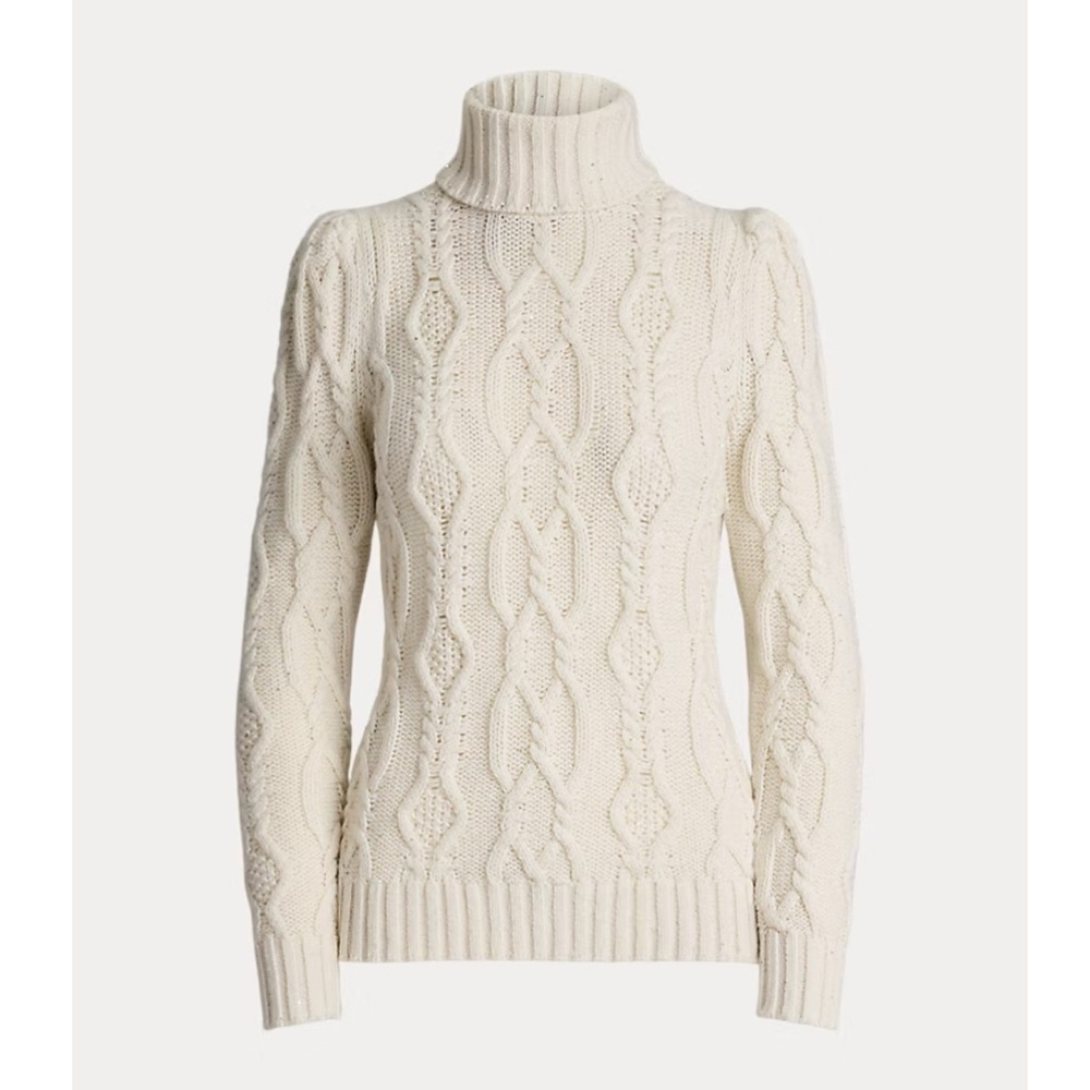 Ralph Lauren Purple Label Collection Sequined Wool-Blend Aran-Knit Turtleneck